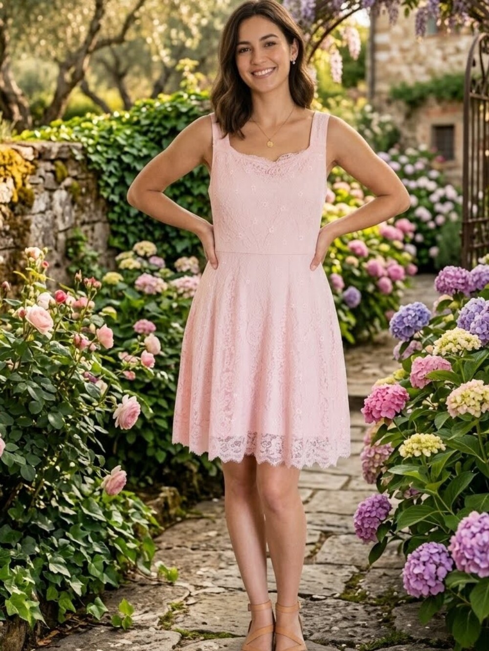 Bery Love Women's Pink Lace Fit-and-Flare Dress 3XL